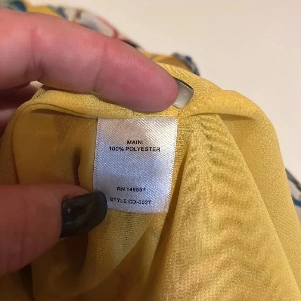 Cactus and clover wrap yellow floral dress large - Picture 8 of 10